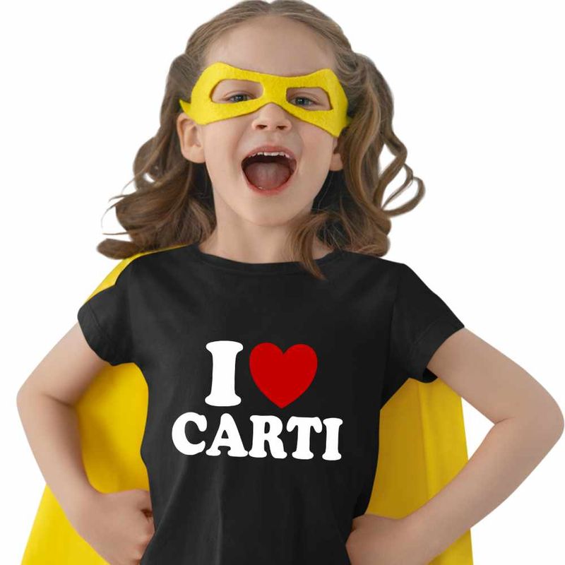 Fashion, accesorii si bijuterii - Copii - Imbracaminte copii - Tricouri copii - Tricou Copii Fete Playboi I Love Carti, negru, marime XL Copii - Infinity.ro