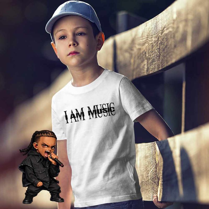 Fashion, accesorii si bijuterii - Copii - Imbracaminte copii - Tricouri copii - Tricou Copii Baieti Playboi Carti I am Music, alb, marime M Copii - Infinity.ro