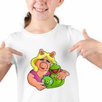 Fashion, accesorii si bijuterii - Copii - Imbracaminte copii - Tricouri copii - Tricou Copii Fete The Muppets Kermit the Frog Miss Piggy, alb, marime XS Copii - Infinity.ro