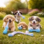 Jucarii, Copii si Bebe - Jucarii si jocuri - Jucarii bebelusi - Jucarii pentru dentitie - Set Jucarii pentru Catei, 4 buc, Albastru Deschis, TPR, Cu Sunet - Infinity.ro