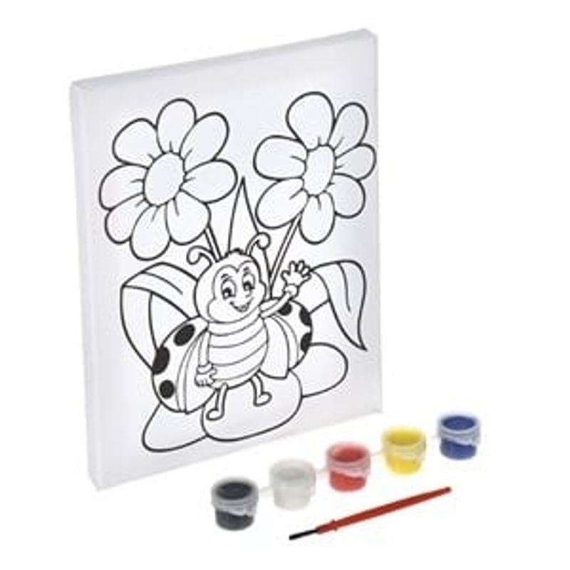 Jucarii, Copii si Bebe - Jucarii si jocuri - Jucarii & jocuri educative - Seturi pictura si desen - Set de Pictura pe Panza cu Buburuza, 15x20 cm, 5 Culori Acrilice si Pensula - Infinity.ro