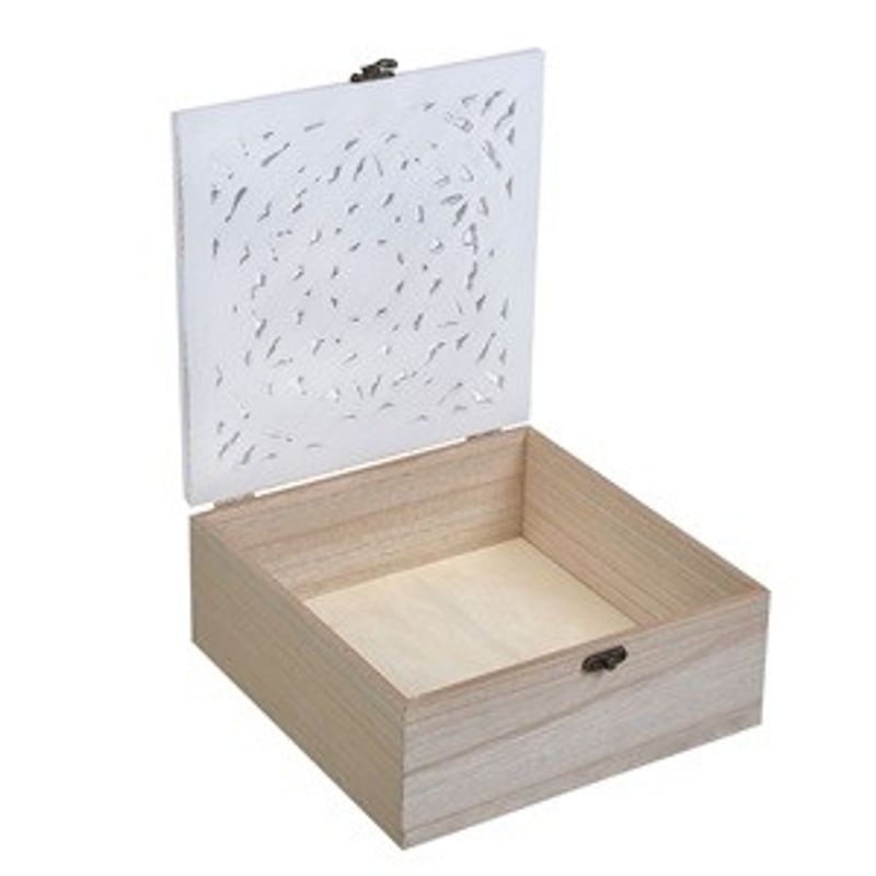 Casa si Gradina - Mobilier - Organizare si depozitare - Cutii depozitare - Cutie de depozitare din lemn cu capac perforat, model mandala, 22.5x22.5x10cm - Infinity.ro