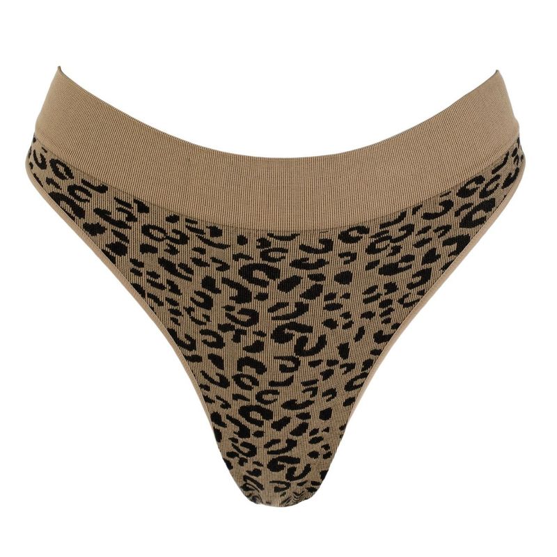 Fashion, accesorii si bijuterii - Femei - Lenjerie si pijamale femei - Lenjerie intima femei - Chiloti String Seamless cu Imprimeu Leopard, Bej - Infinity.ro