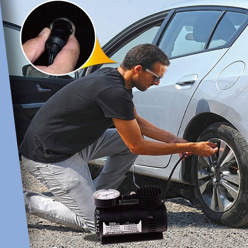 Auto si Moto - Reparatii si depanare - Compresoare auto - Pompa electrica auto 12V cu indicator de presiune, neagra - Infinity.ro