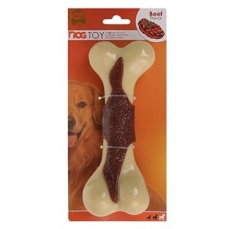 Jucarii, Copii si Bebe - Jucarii si jocuri - Jucarii bebelusi - Jucarii pentru dentitie - Jucarie pentru caini, Os cu aroma de vita, 290g, Nailon, Bej - Infinity.ro