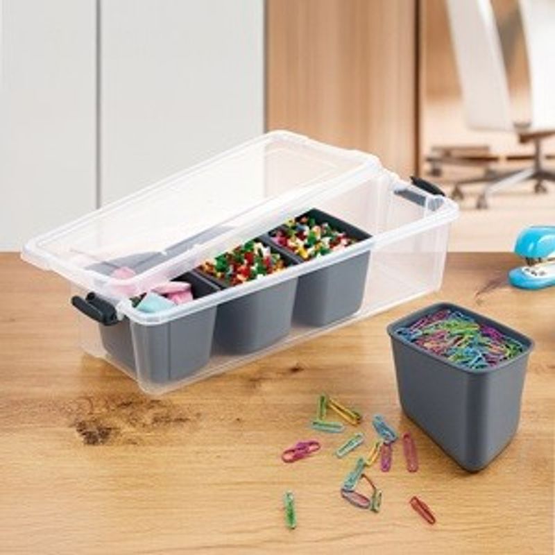 Casa si Gradina - Mobilier - Organizare si depozitare - Cutii depozitare - Cutie Organizator din Plastic cu 4 Compartimente Detasabile, 37,5x14,5x9,5cm, Gri Antracit - Infinity.ro