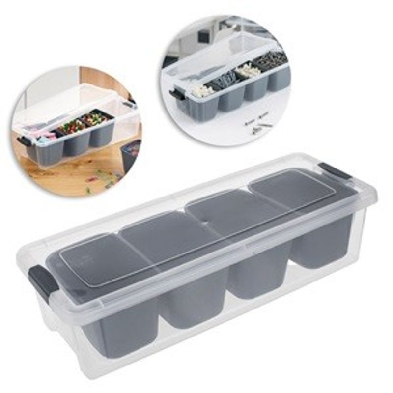 Casa si Gradina - Mobilier - Organizare si depozitare - Cutii depozitare - Cutie Organizator din Plastic cu 4 Compartimente Detasabile, 37,5x14,5x9,5cm, Gri Antracit - Infinity.ro