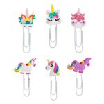 Carti si Birotica - Birotica - Accesorii de birou - Benzi adezive - Agrafe metalice semn de carte cu topper unicorn, 6 buc, 7 cm - Infinity.ro