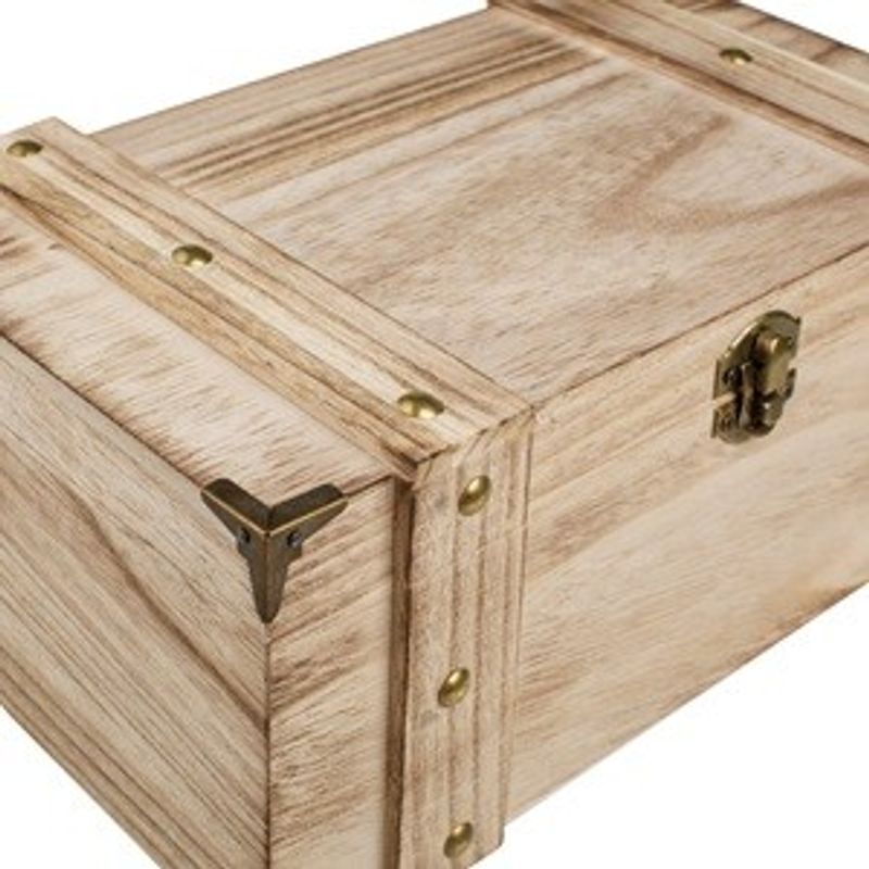 Casa si Gradina - Constructii - Lemn constructii - Placi lemn - Cufar Decorativ din Lemn Natural cu Accente Metalice, 26x16.5x11cm - Infinity.ro