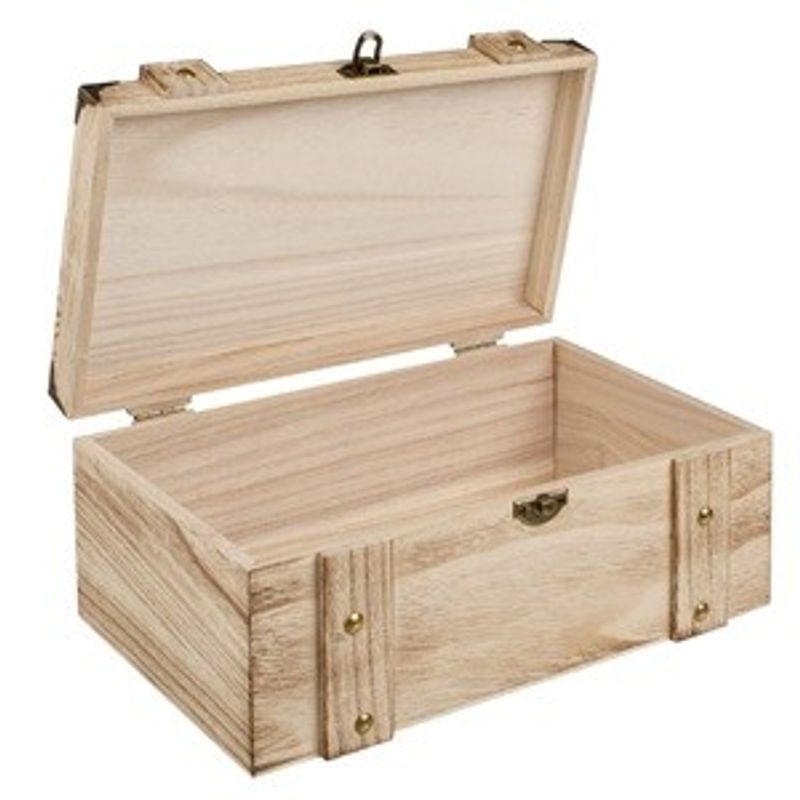 Casa si Gradina - Constructii - Lemn constructii - Placi lemn - Cufar Decorativ din Lemn Natural cu Accente Metalice, 26x16.5x11cm - Infinity.ro
