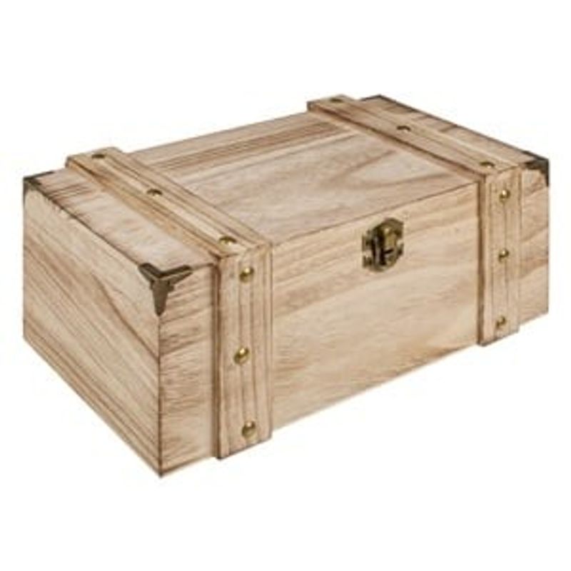 Casa si Gradina - Constructii - Lemn constructii - Placi lemn - Cufar Decorativ din Lemn Natural cu Accente Metalice, 26x16.5x11cm - Infinity.ro
