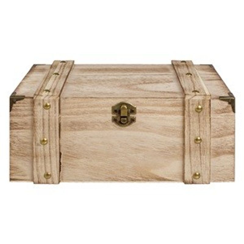 Casa si Gradina - Constructii - Lemn constructii - Placi lemn - Cufar Decorativ din Lemn Natural cu Accente Metalice, 26x16.5x11cm - Infinity.ro