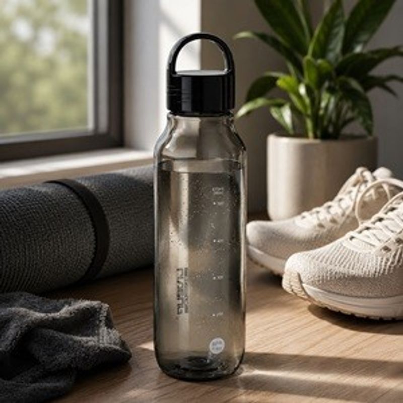 Casa si Gradina - Bucatarie si vesela - Cani si pahare - Sticle - Sticla de apa din plastic cu maner, 670 ml, Gri fumuriu - Infinity.ro