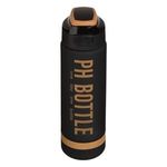 Casa si Gradina - Bucatarie si vesela - Cani si pahare - Sticle - Sticla de apa sport din plastic, 1L, neagra cu auriu, cu capac etans si scala de masurare - Infinity.ro