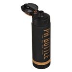 Casa si Gradina - Bucatarie si vesela - Cani si pahare - Sticle - Sticla de apa sport din plastic, 1L, neagra cu auriu, cu capac etans si scala de masurare - Infinity.ro