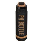 Casa si Gradina - Bucatarie si vesela - Cani si pahare - Sticle - Sticla de apa sport din plastic, 1L, neagra cu auriu, cu capac etans si scala de masurare - Infinity.ro