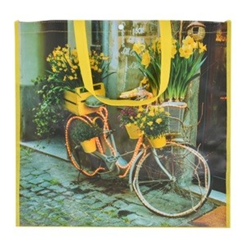 Carti si Birotica - Birotica - Articole ambalare - Sacosa reutilizabila din PP, Galbena cu model Bicicleta si Flori, 50x19x50cm - Infinity.ro