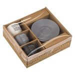 Casa si Gradina - Bucatarie si vesela - Cani si pahare - Cani si cesti - Set 3 Cesti de Cafea Ceramice cu Farfurii, 90 ml, Finisaj Mat, Gri, Negru si Crem - Infinity.ro