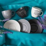 Casa si Gradina - Bucatarie si vesela - Cani si pahare - Cani si cesti - Set 3 Cesti de Cafea Ceramice cu Farfurii, 90 ml, Finisaj Mat, Gri, Negru si Crem - Infinity.ro
