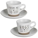 Casa si Gradina - Bucatarie si vesela - Vesela si tacamuri - Farfurii si boluri - Set 2 Cesti Ceramice Maro Ecru cu Farfurie & Mesaje, 250ml - Infinity.ro