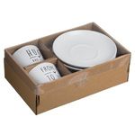 Casa si Gradina - Bucatarie si vesela - Vesela si tacamuri - Farfurii si boluri - Set 2 Cesti Ceramice Maro Ecru cu Farfurie & Mesaje, 250ml - Infinity.ro