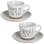 Casa si Gradina - Bucatarie si vesela - Vesela si tacamuri - Farfurii si boluri - Set 2 Cesti Ceramice Maro Ecru cu Farfurie & Mesaje, 250ml - Infinity.ro