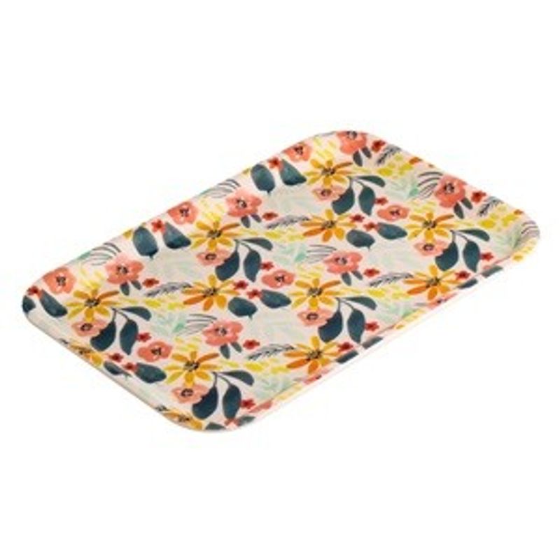 Casa si Gradina - Bucatarie si vesela - Ustensile bucatarie - Tavi servire - Tava de servit din plastic cu model floral, 29x20 cm, alb - Infinity.ro