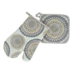 Casa si Gradina - Textile si covoare - Textile bucatarie - Manusi bucatarie - Set Manusa si Suport Tigaie cu Model Mandala, Gri, 2 buc - Infinity.ro