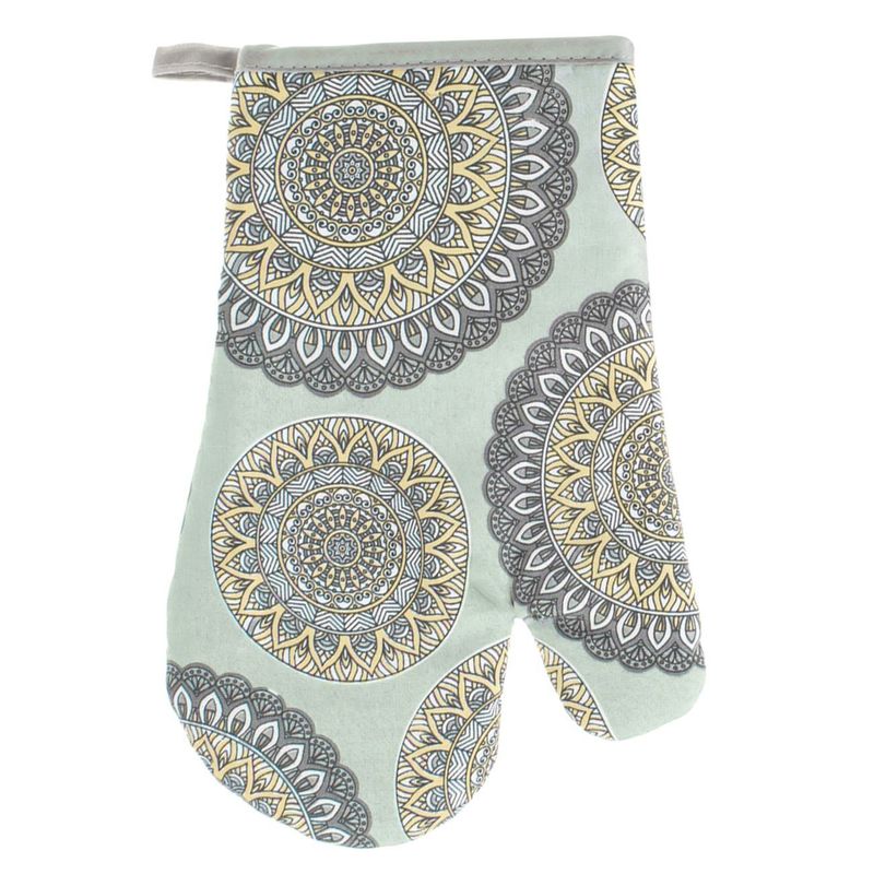 Casa si Gradina - Textile si covoare - Textile bucatarie - Manusi bucatarie - Set Manusa si Suport Tigaie cu Model Mandala, Gri, 2 buc - Infinity.ro