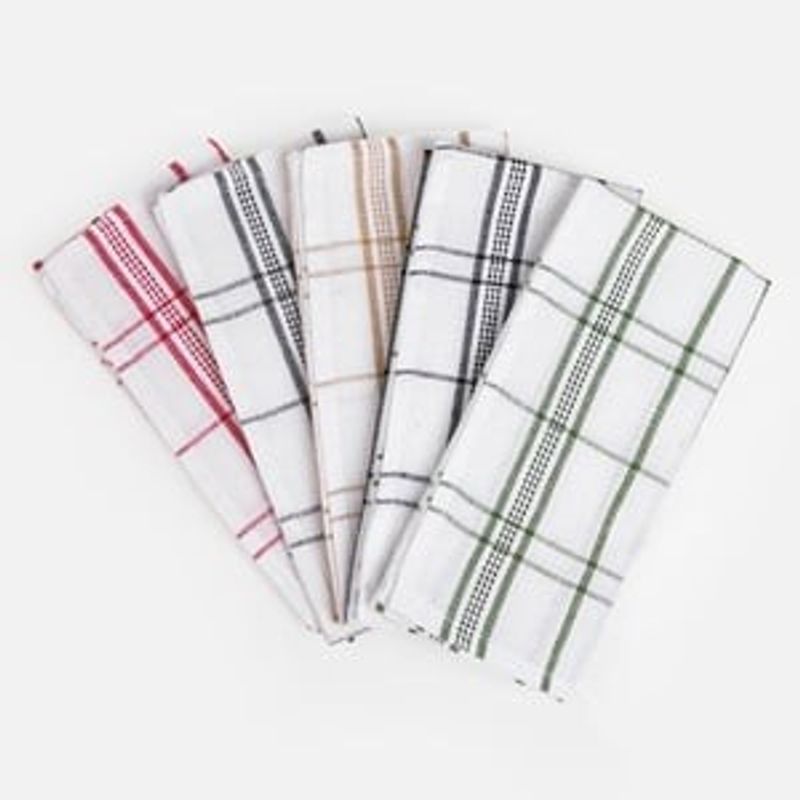 Market - Curatenie si intretinere casa - Produse bucatarie - Lavete si bureti - Lavete pentru pahare, Set 5 buc, 58x39cm, Albe cu carouri - Infinity.ro
