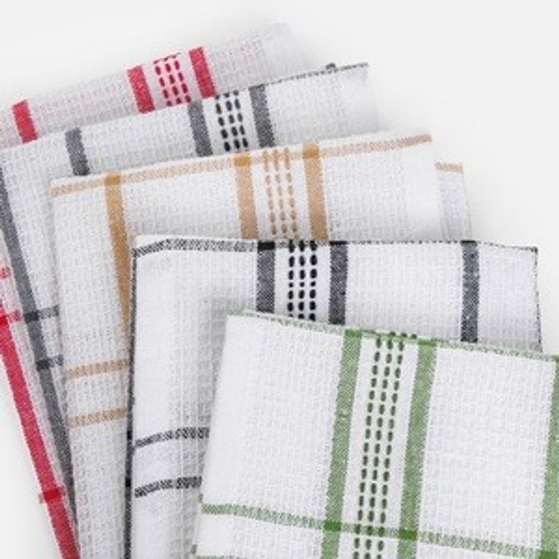 Market - Curatenie si intretinere casa - Produse bucatarie - Lavete si bureti - Lavete pentru pahare, Set 5 buc, 58x39cm, Albe cu carouri - Infinity.ro