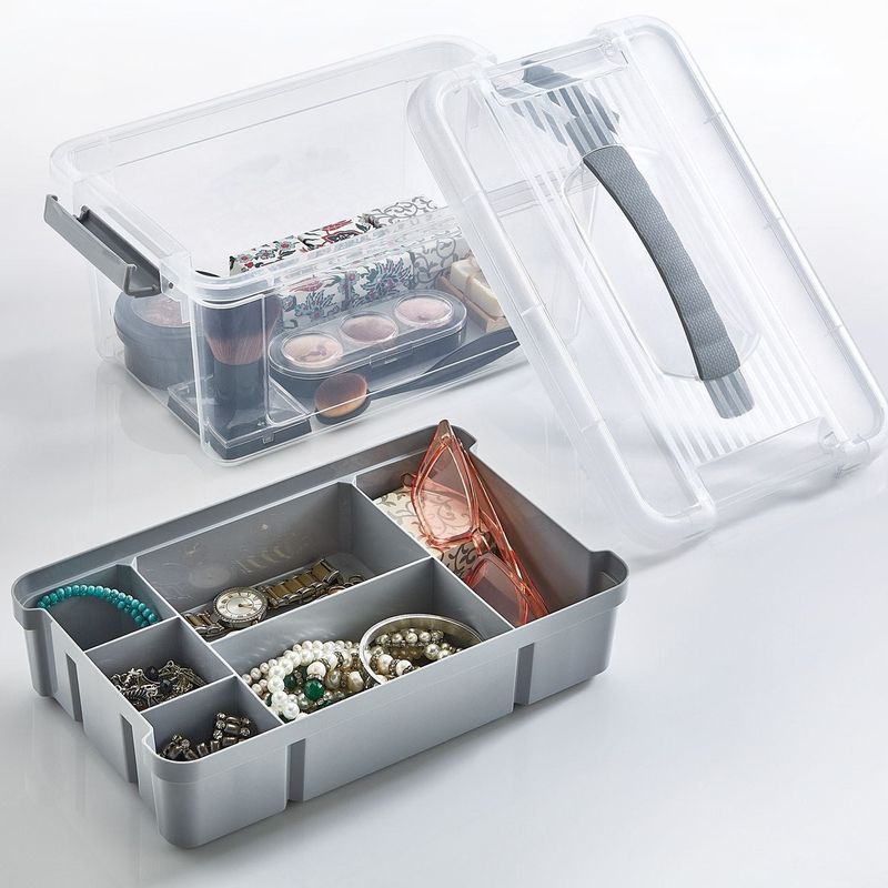 Casa si Gradina - Mobilier - Organizare si depozitare - Cutii depozitare - Cutie Organizator cu Raft Detasabil, 5L, Gri, 29x19x14cm - Infinity.ro