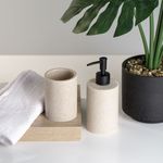 Ingrijire personala si Cosmetice - Igiena dentara - Periute de dinti clasice - Suport rotund pentru periute de dinti din polyresin, Bej cu dungi verticale, 7.5 x 15.5 cm - Infinity.ro