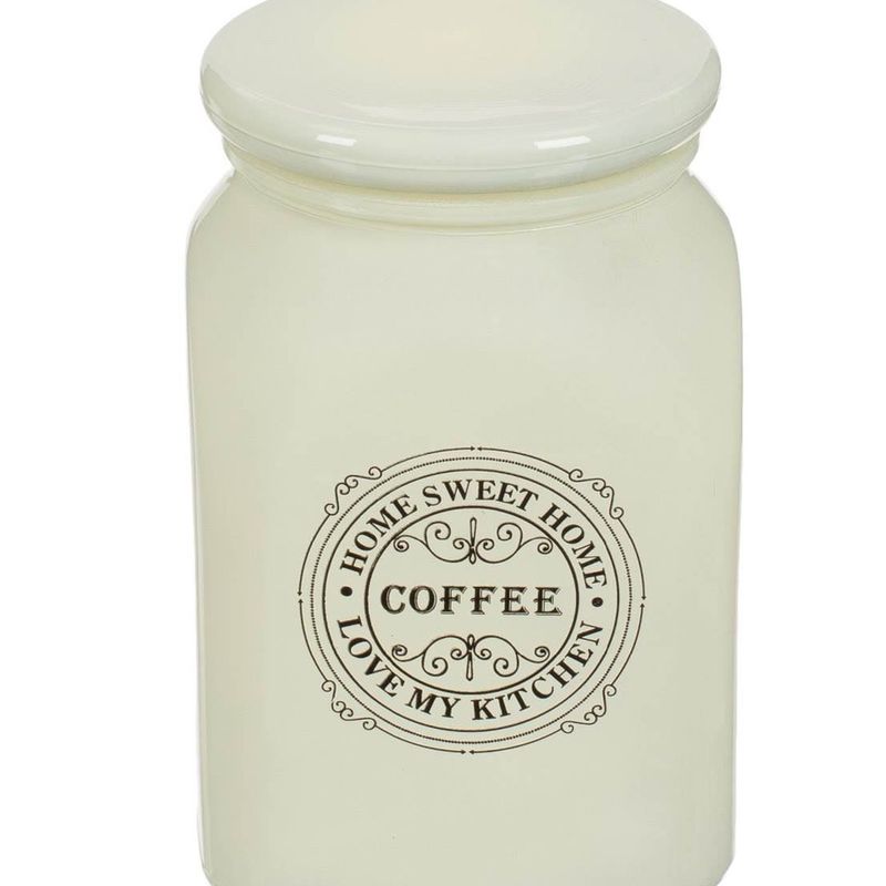 Casa si Gradina - Bucatarie si vesela - Organizare si depozitare bucatarie - Cutii alimentare - Recipient Cafea Sticla Ecru Vintage Home Sweet Home - Infinity.ro