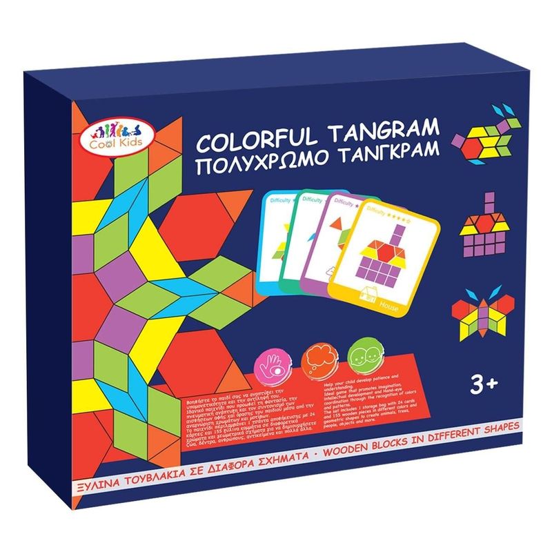 Jucarii, Copii si Bebe - Jucarii si jocuri - Jucarii & jocuri educative - Jocuri si jucarii educative - Joc de Societate Tangram din Lemn Colorat, Multicolor, 3+ Ani - Infinity.ro