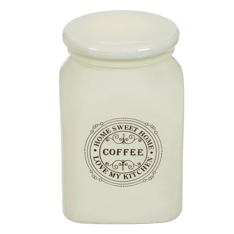 Casa si Gradina - Bucatarie si vesela - Organizare si depozitare bucatarie - Cutii alimentare - Recipient Cafea Sticla Ecru Vintage Home Sweet Home - Infinity.ro