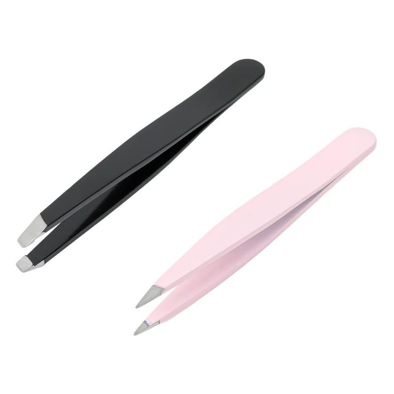Ingrijire personala si Cosmetice - Manichiura si pedichiura - Pensete - Pensete pentru sprancene, Set 2 buc, Negru si Roz, 7.5cm - Infinity.ro