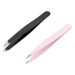 Ingrijire personala si Cosmetice - Manichiura si pedichiura - Pensete - Pensete pentru sprancene, Set 2 buc, Negru si Roz, 7.5cm - Infinity.ro