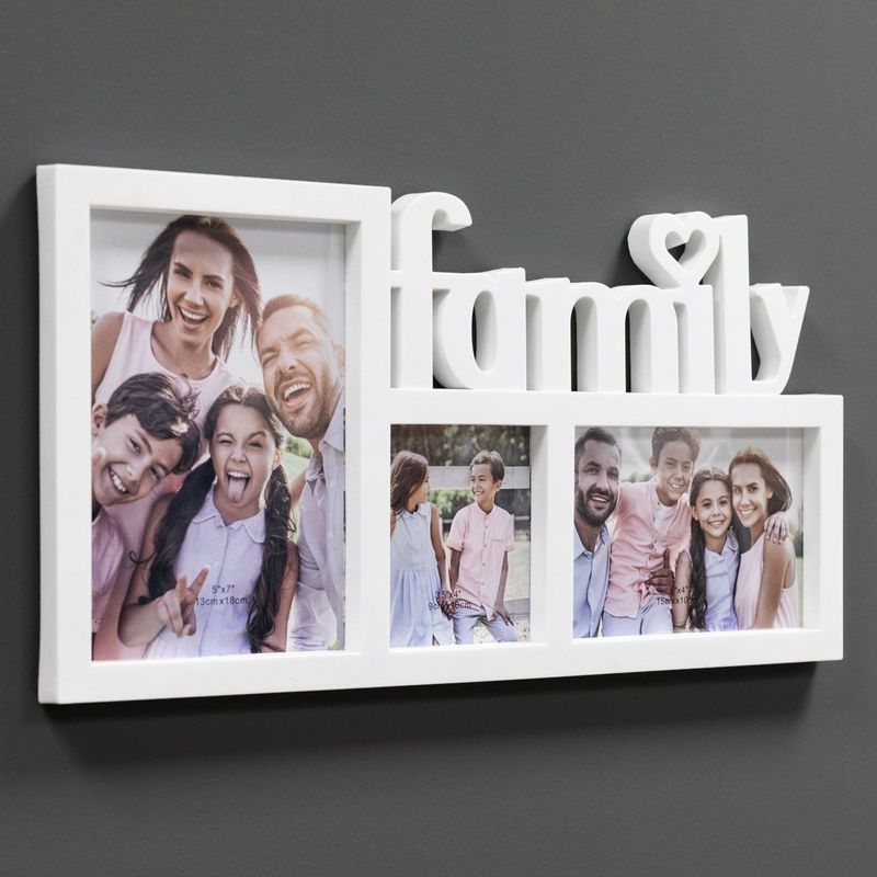Casa si Gradina - Decoratiuni - Obiecte decorative - Accesorii decorative - Rama foto decorativa 3D alba pentru 3 poze, 40x20 cm, MDF - Infinity.ro