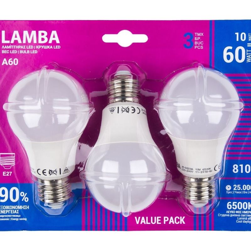 Casa si Gradina - Corpuri si surse de iluminat - Becuri si tuburi neon - Becuri - Set 3 Becuri LED E27, 7.3W, Lumina Alba de Zi, 6500K, A60 - Infinity.ro