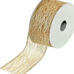 Carti si Birotica - Birotica - Articole ambalare - Panglica Decorativa Brad de Craciun Bej Sampanie Plasa - 5m x 38mm - Infinity.ro