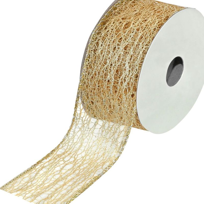 Carti si Birotica - Birotica - Articole ambalare - Panglica Decorativa Brad de Craciun Bej Sampanie Plasa - 5m x 38mm - Infinity.ro