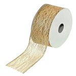 Carti si Birotica - Birotica - Articole ambalare - Panglica Decorativa Brad de Craciun Bej Sampanie Plasa - 5m x 38mm - Infinity.ro