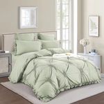 Casa si Gradina - Textile si covoare - Lenjerii de pat - Seturi de lenjerie - Lenjerie de pat dublu, Uni, Model Inimi Brodate, 6 piese, Finet, 180X200cm, Olive - Infinity.ro