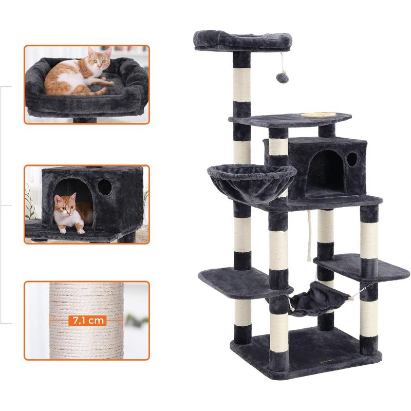 Petshop - Accesorii petshop - Jucarii animale - Ansambluri de joaca - Ansamblu de joaca pentru pisici, tip copac, cu culcus si ascunzatoare, 90x50x164cm, gri antracit - Infinity.ro