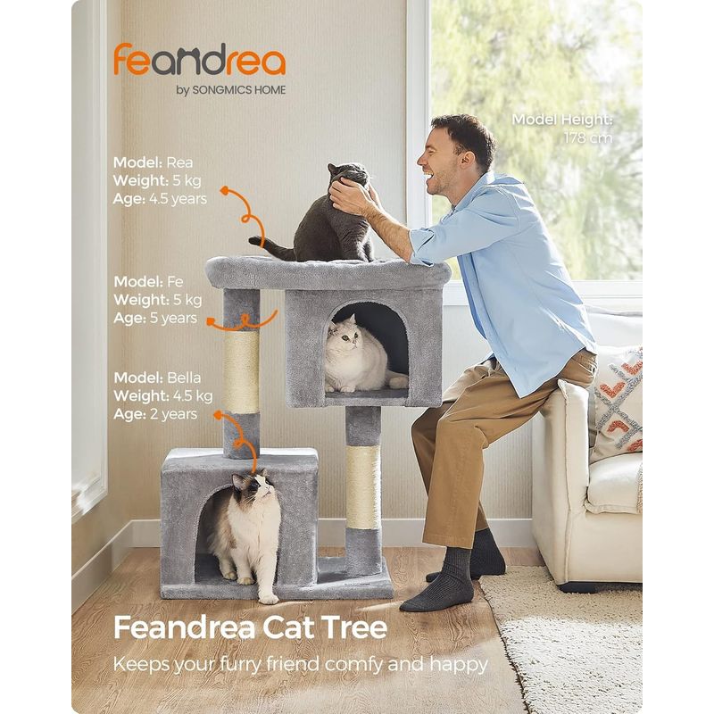 Petshop - Accesorii petshop - Jucarii animale - Ansambluri de joaca - Ansamblu de joaca pisici, tip copac, culcus, 2 ascunzatoare, 68x48x101 cm, gri - Infinity.ro