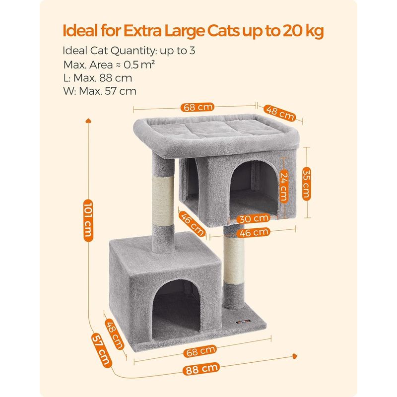 Petshop - Accesorii petshop - Jucarii animale - Ansambluri de joaca - Ansamblu de joaca pisici, tip copac, culcus, 2 ascunzatoare, 68x48x101 cm, gri - Infinity.ro