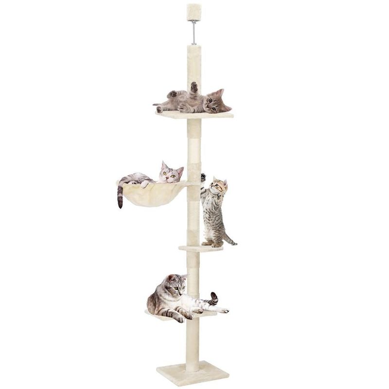 Petshop - Accesorii petshop - Jucarii animale - Ansambluri de joaca - Ansamblu de joaca pentru pisici, tip stalp de catarat pana la tavan, inaltime reglabila, 240 - 265 cm, bej - Infinity.ro
