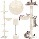 Petshop - Accesorii petshop - Jucarii animale - Ansambluri de joaca - Ansamblu de joaca pentru pisici, tip stalp de catarat pana la tavan, inaltime reglabila, 240 - 265 cm, bej - Infinity.ro