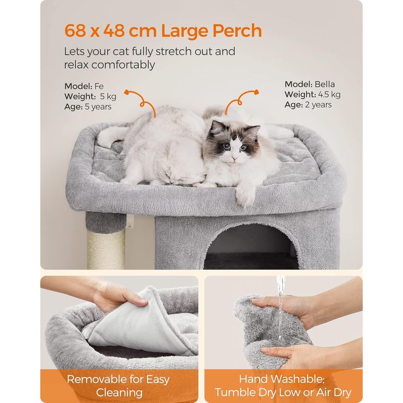 Petshop - Accesorii petshop - Jucarii animale - Ansambluri de joaca - Ansamblu de joaca pisici, tip copac, culcus, 2 ascunzatoare, 68x48x101 cm, gri - Infinity.ro